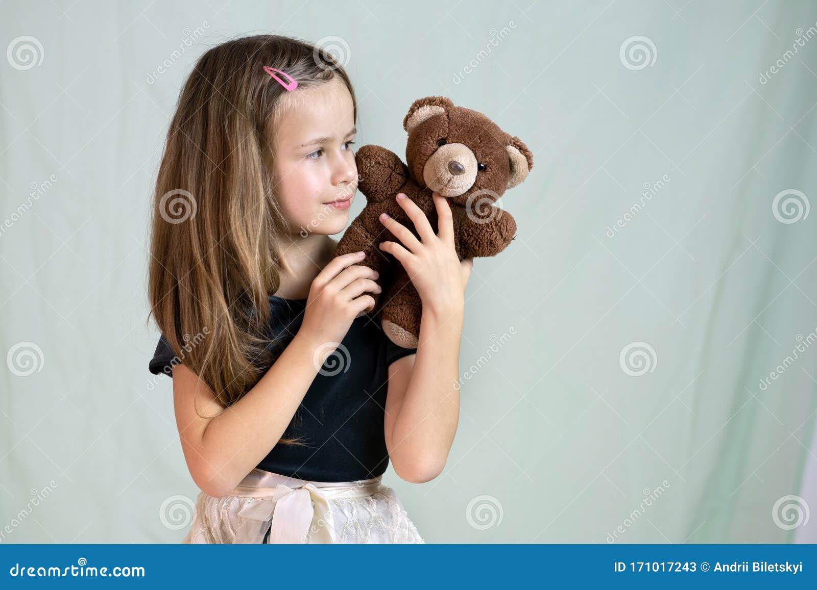 Pretty Child Girl Playing with Her Teddy Bear Toy Stock Image - Image ...