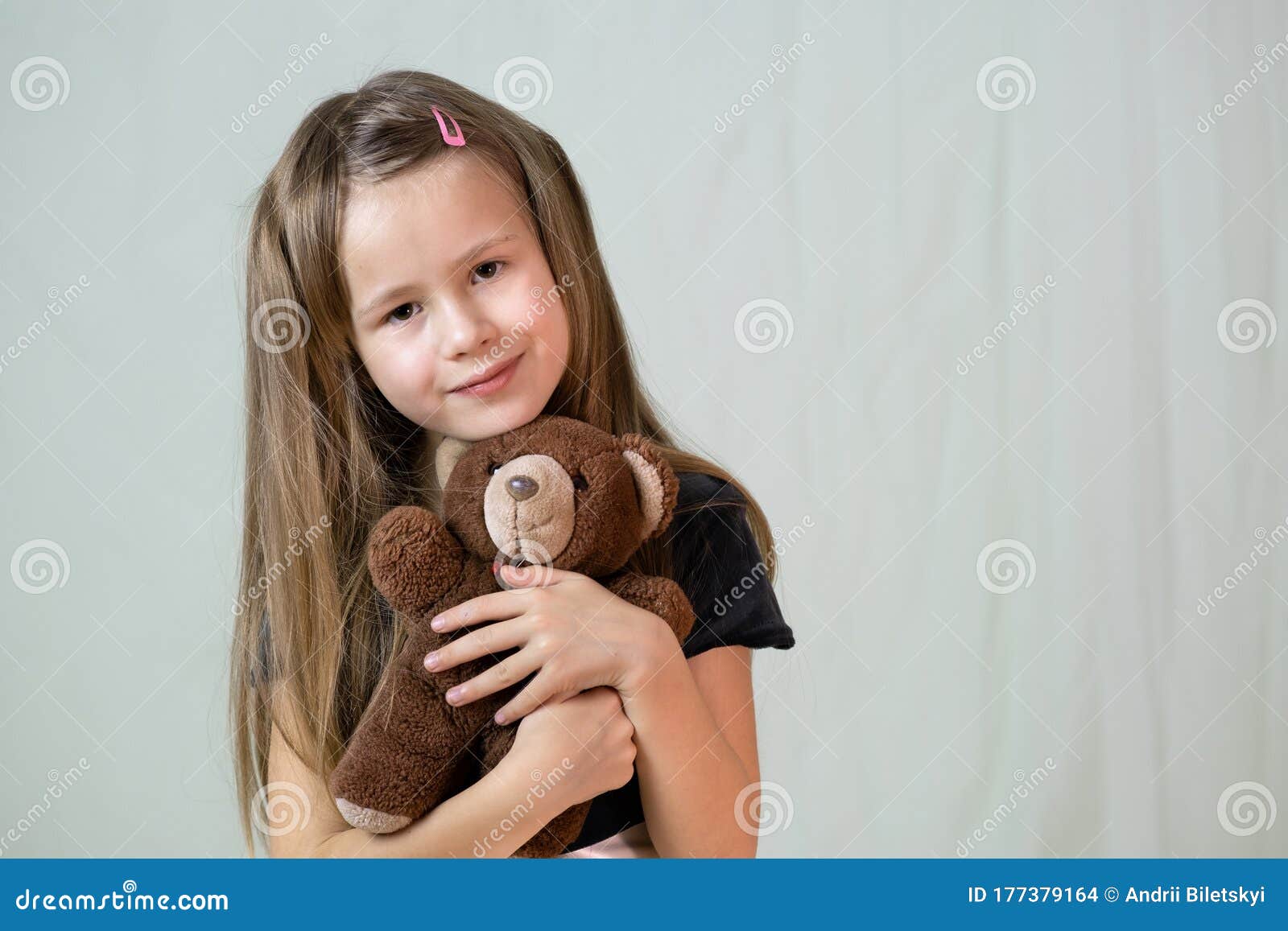 Pretty Child Girl Playing with Her Teddy Bear Toy Stock Photo - Image ...