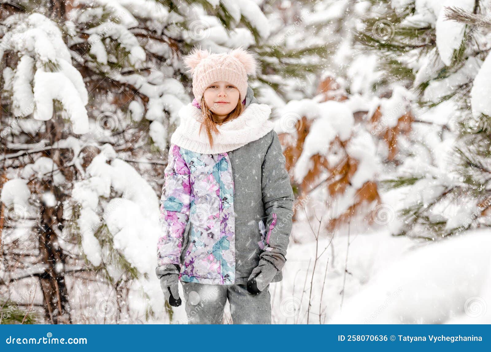 Preteen girl in winter stock photo. Image of daylight - 258070636