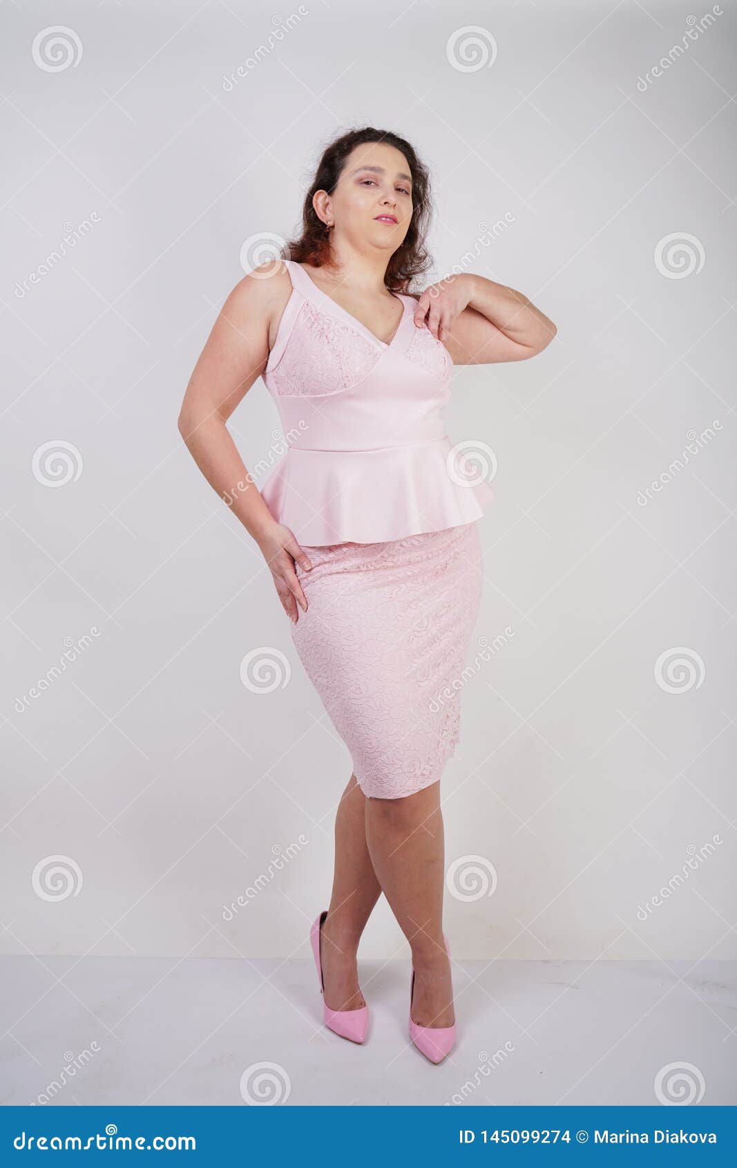 Pretty Chubby Positive Girl Dancing In Pink Fashionable 