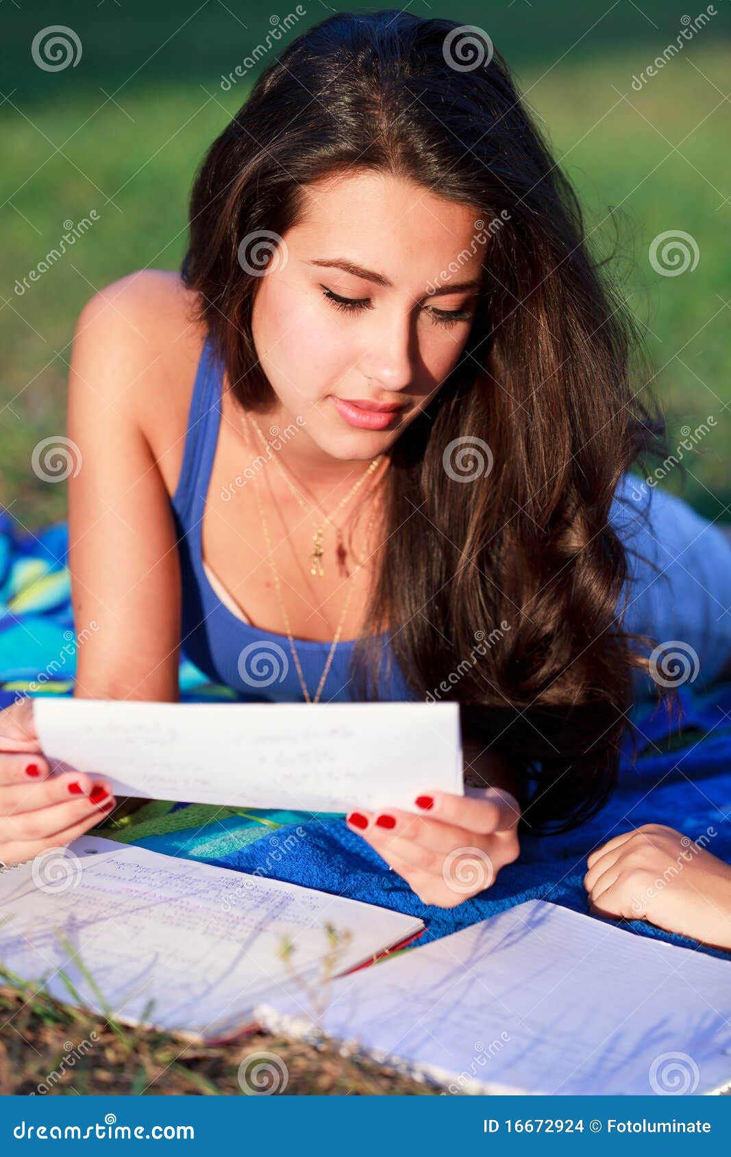 Pretty College Teenager Studying Outdoor Stock Ph