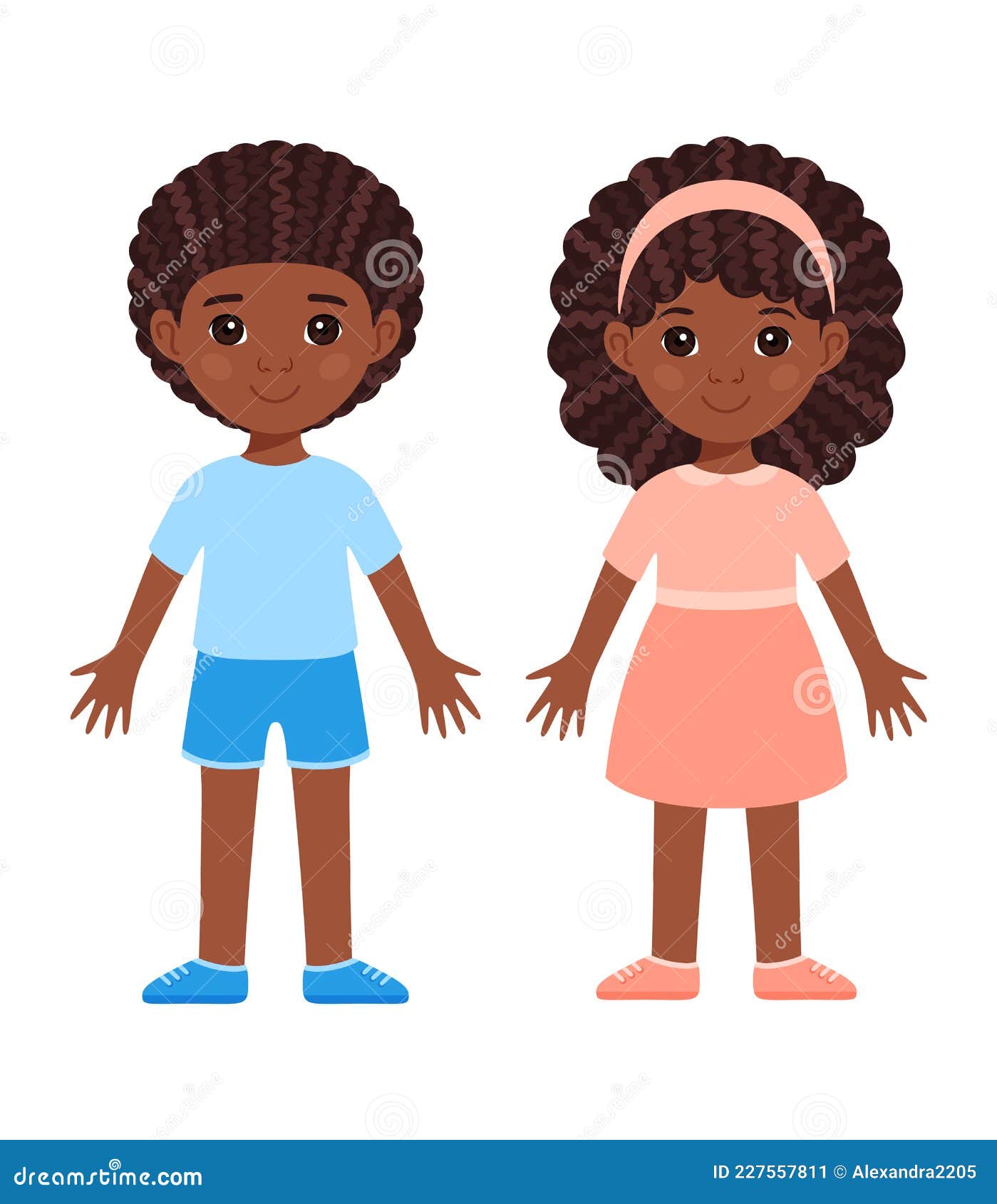 Pretty Couple. Black Boy and Girl. Children with Afro Curly Hairstyles.  Preschool Kids with Brown Skin, in Clothes Stock Vector - Illustration of  wavy, braids: 227557811