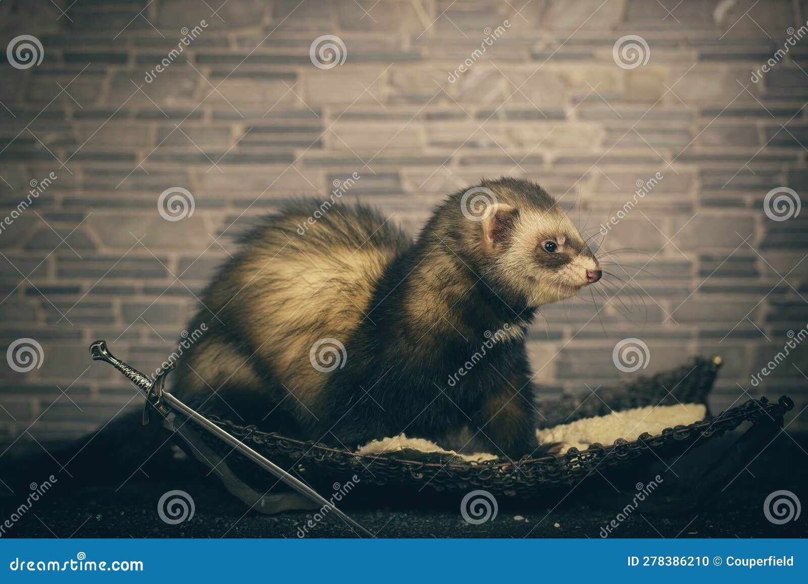pretty dark sable ferret female posing indoor for portrait in studio