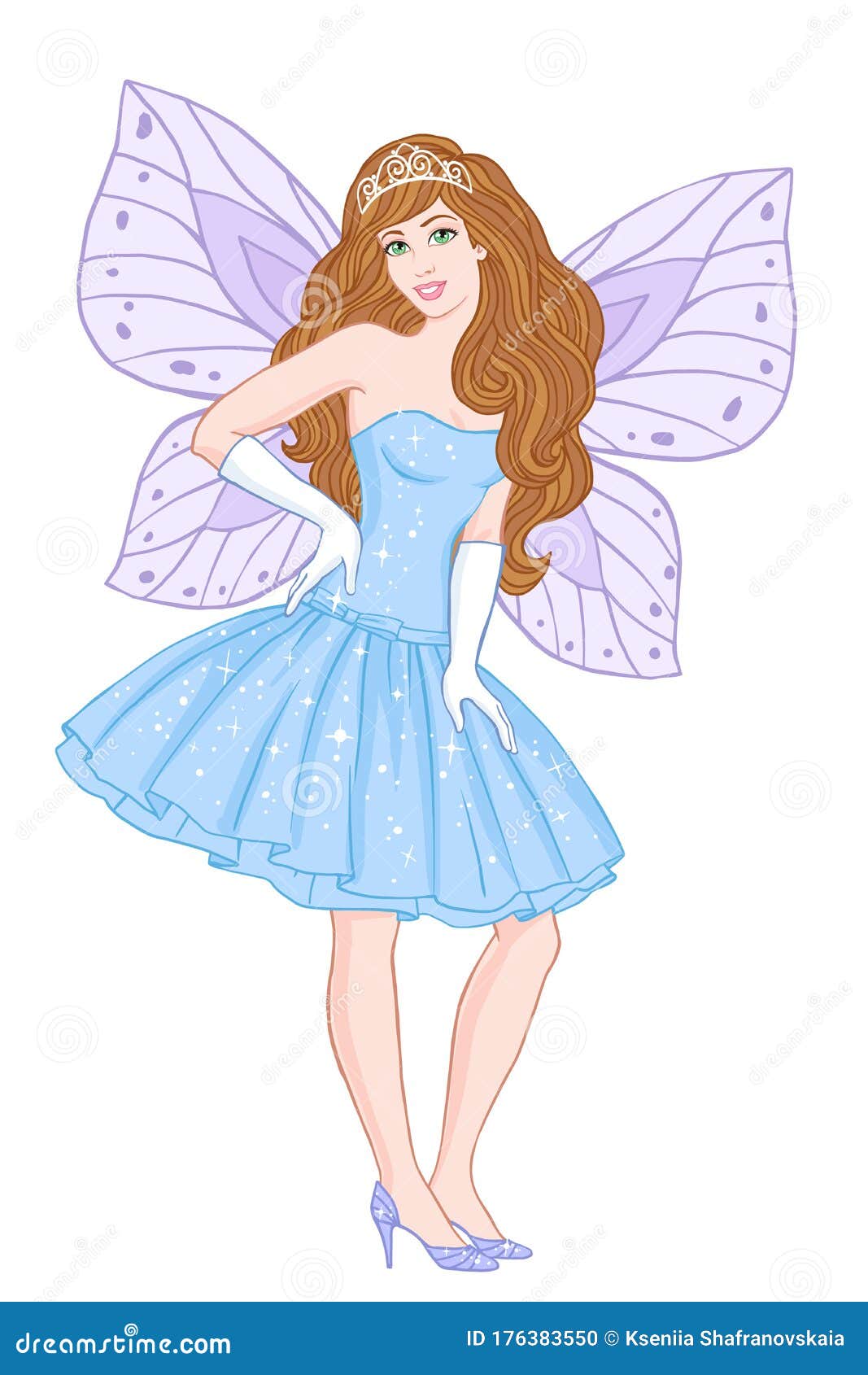 Pretty Fairy, Hand Drawn Color Vector Illustration on a White ...