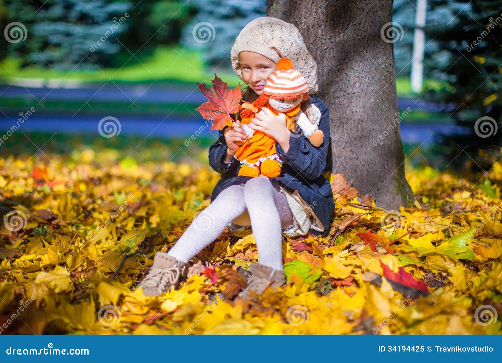 Pretty Fashion Girl Sitting Under a Maple Tree Stock Image - Image of ...