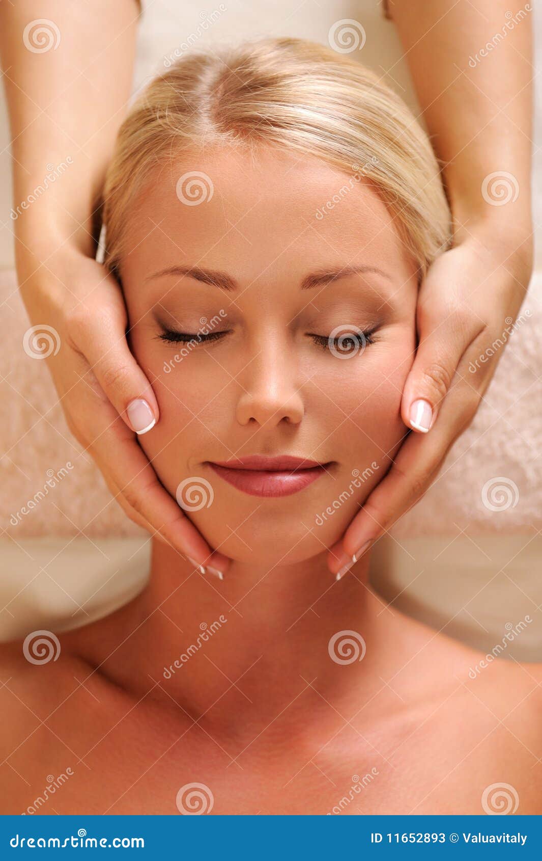 Pretty Female Face Getting Relaxation Massage Stock Image Image Of