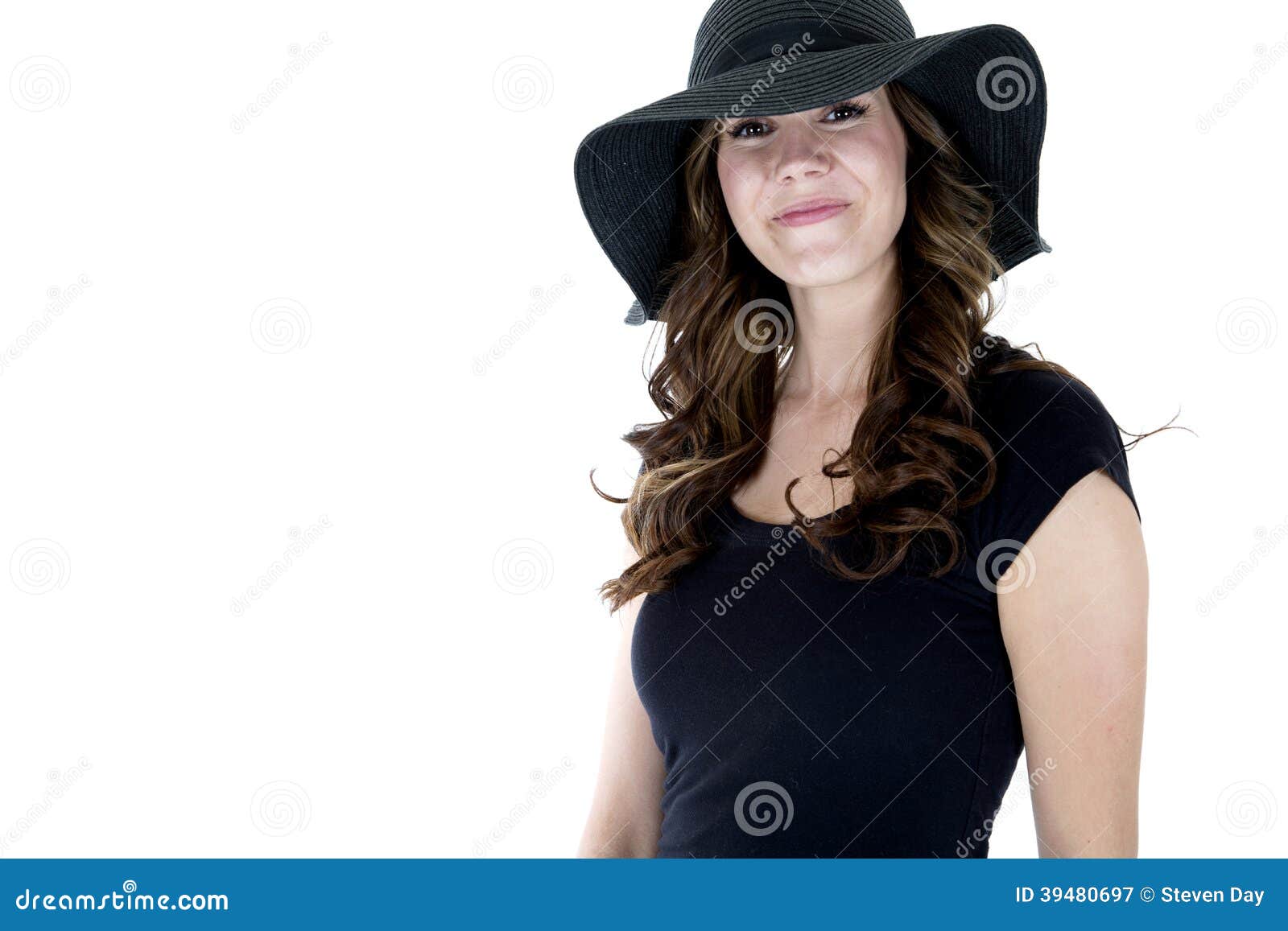 Pretty Female Model Wearing Black Sun Hat Stock Image Image of female