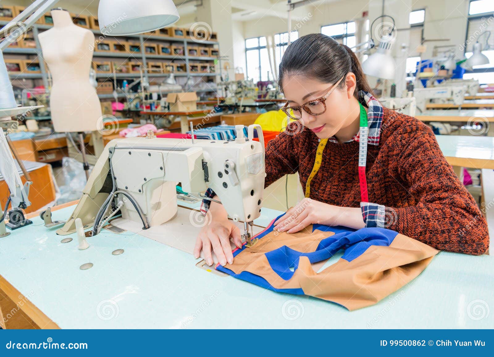 Pretty Female Sewing Worker Using Tailor Machine Stock Photo Image of