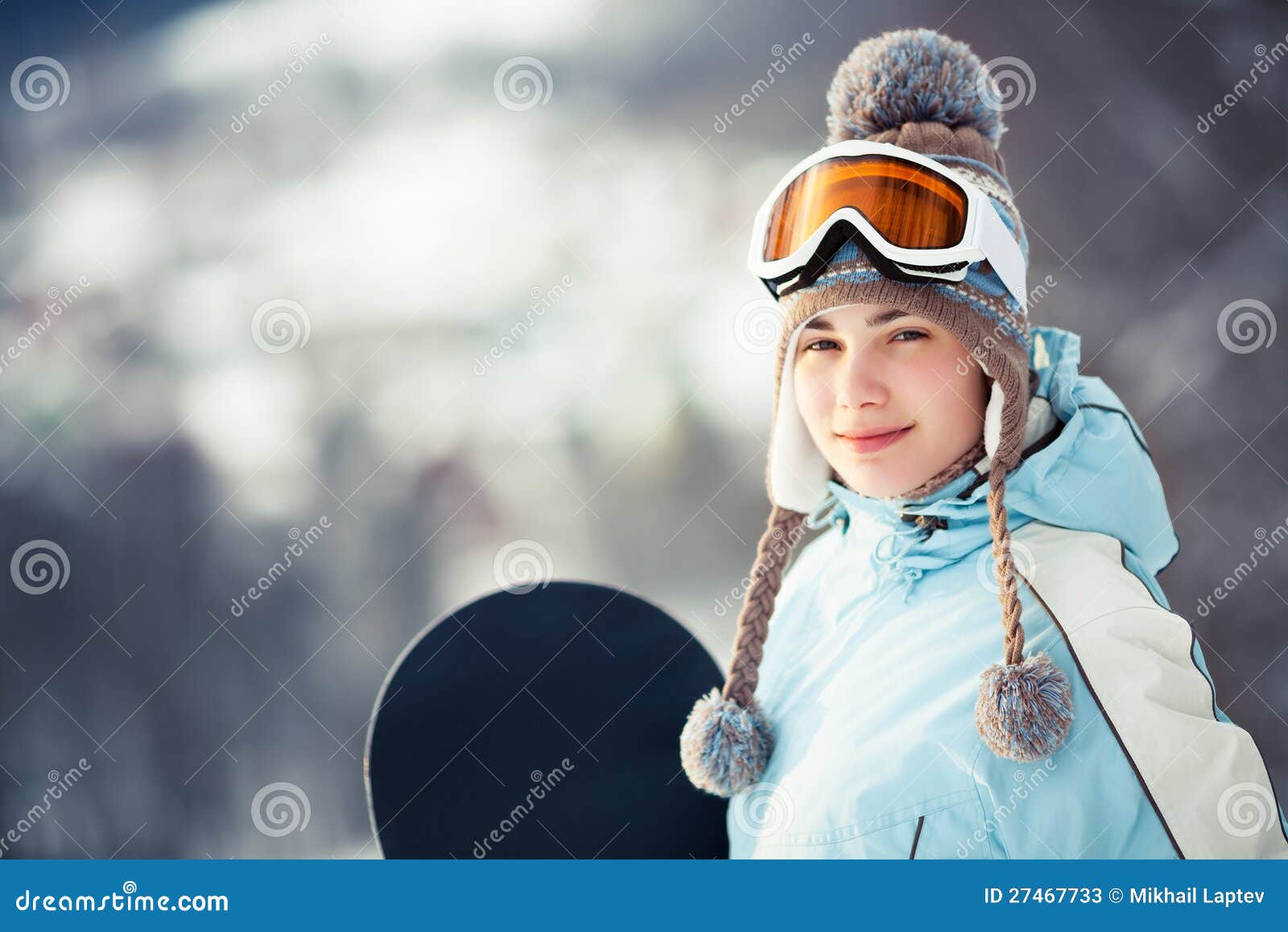 Pretty female snowboarder stock image. Image of beauty 27467733
