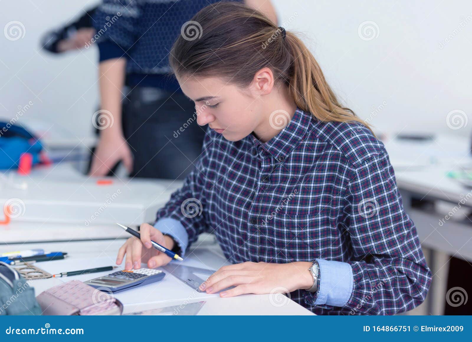 Pretty Female University Architecture Student Working on Practice ...