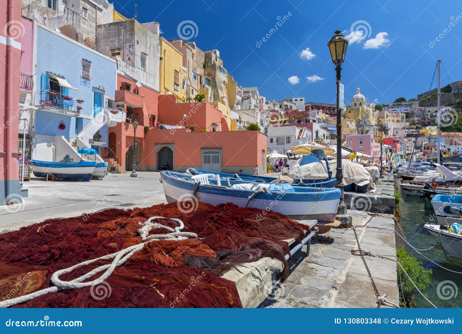 Fishing Village Colourful Fishermen`s Houses And Fishing Nets Marina