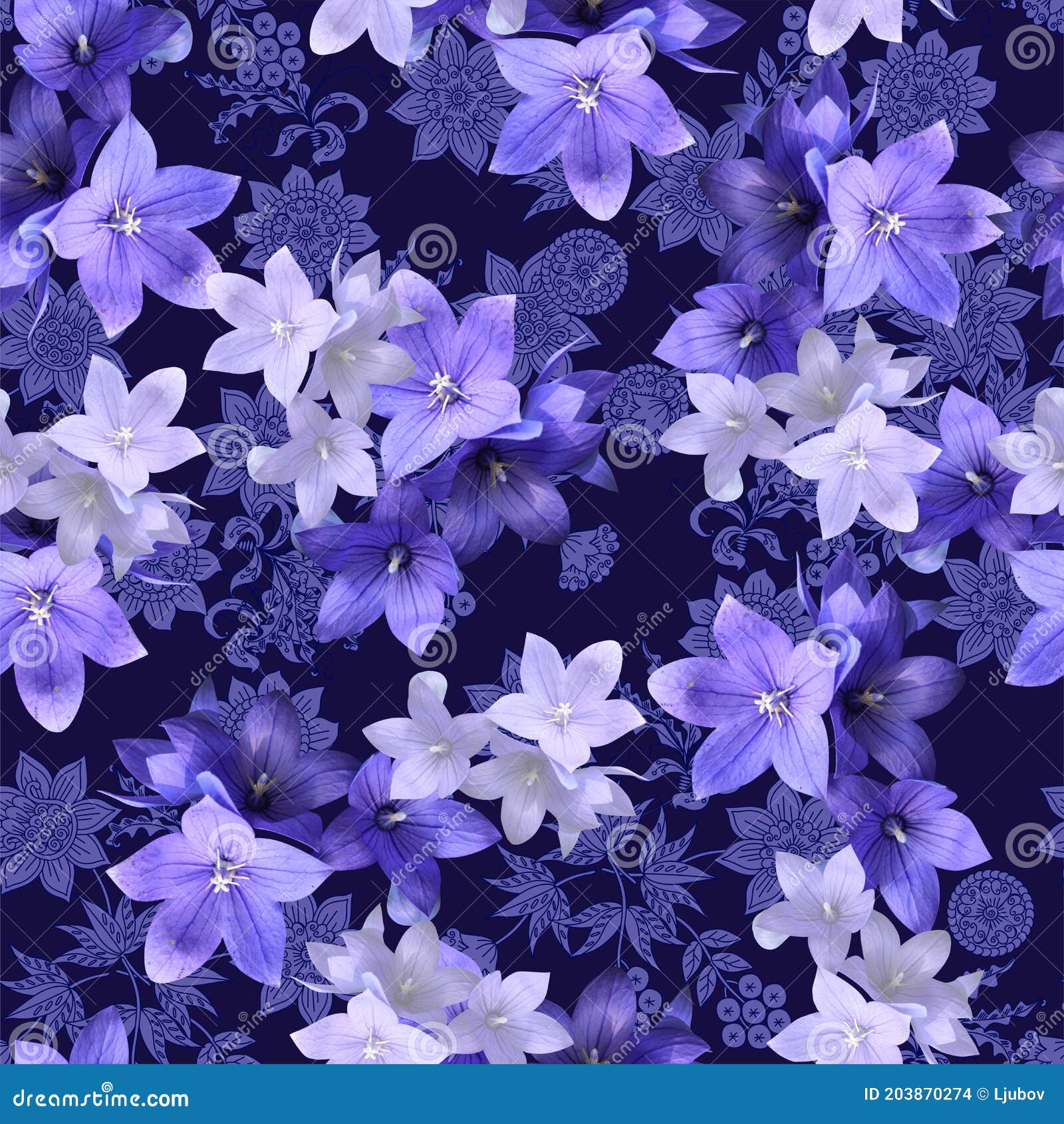 Pretty Floral Seamless Pattern with Beautiful Violet Bellflowers. Print for  Fabric, Curtains, Wallpaper Stock Illustration - Illustration of flowers,  beautiful: 203870274