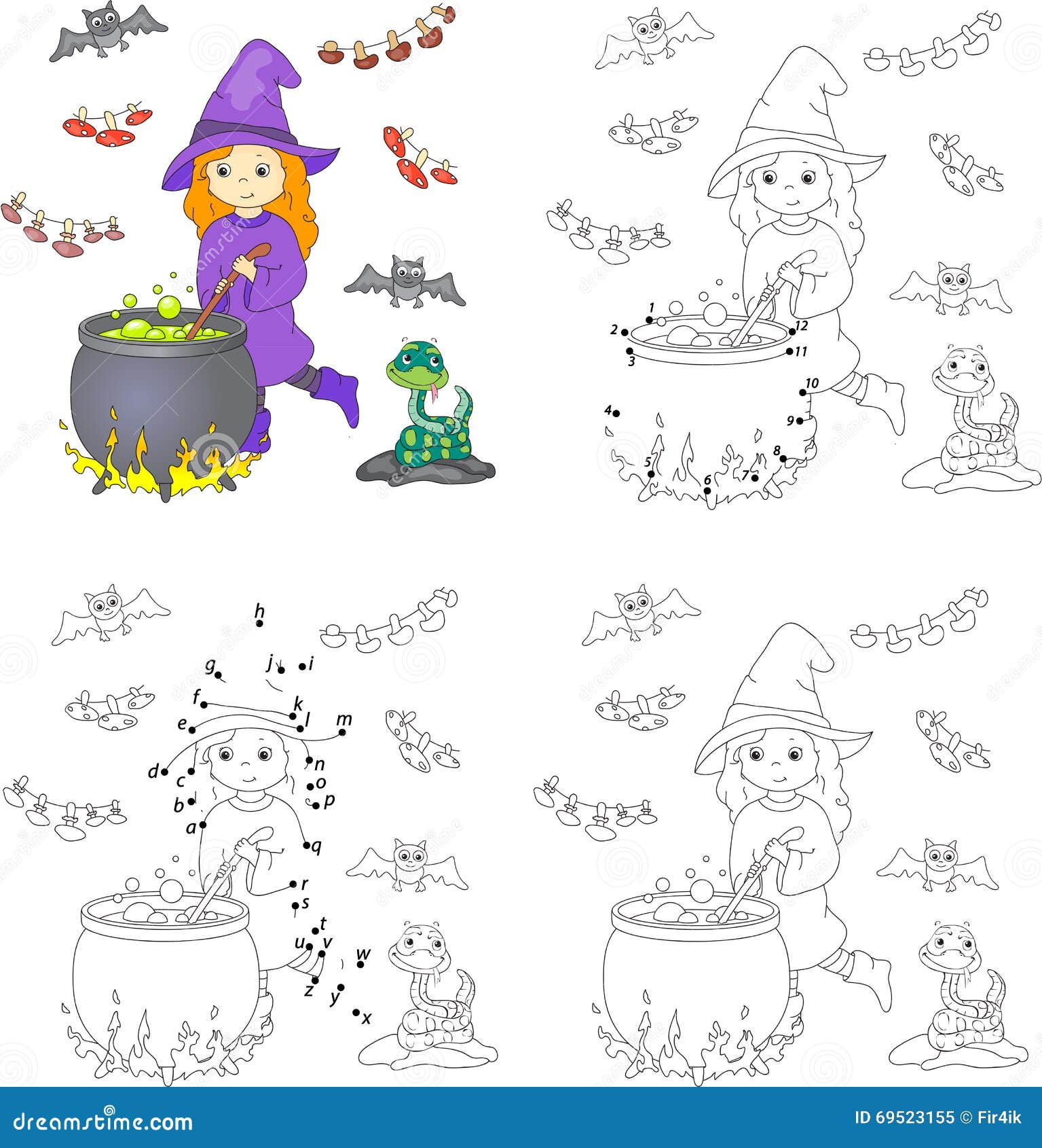 Pretty Friendly Witch Brews A Potion. Magic Potion Boils In A Ca Stock Vector - Illustration of ...