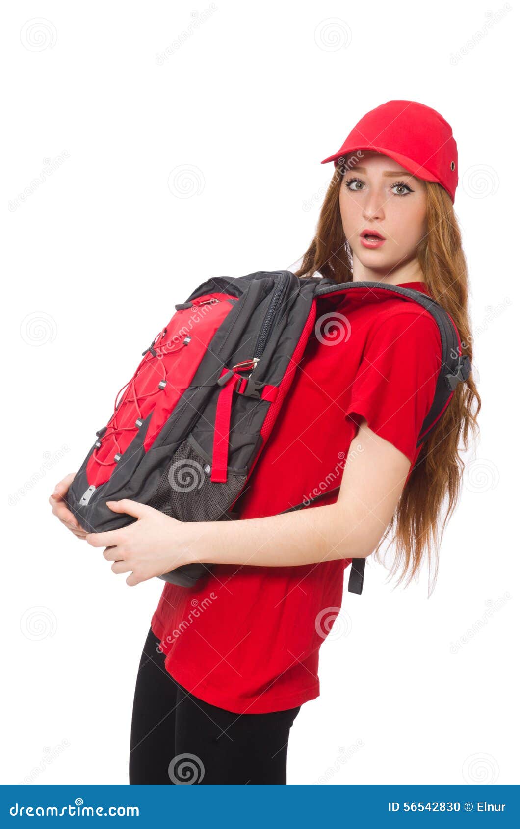 Pretty Girl with Backpack Isolated on the White Stock Photo Image of