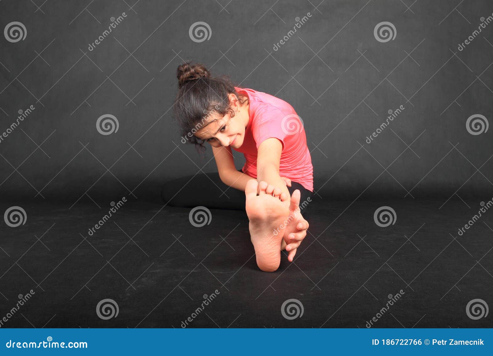 Beautiful Barefoot Teen Girl Oversized Jersey Stock Photo