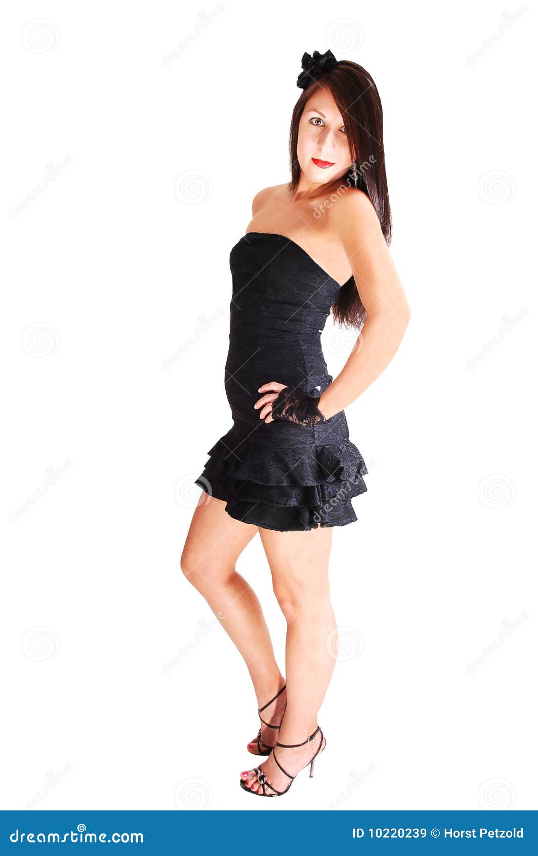 Pretty Girl In Black Dress. Stock Image - Image of pose, long: 10220239