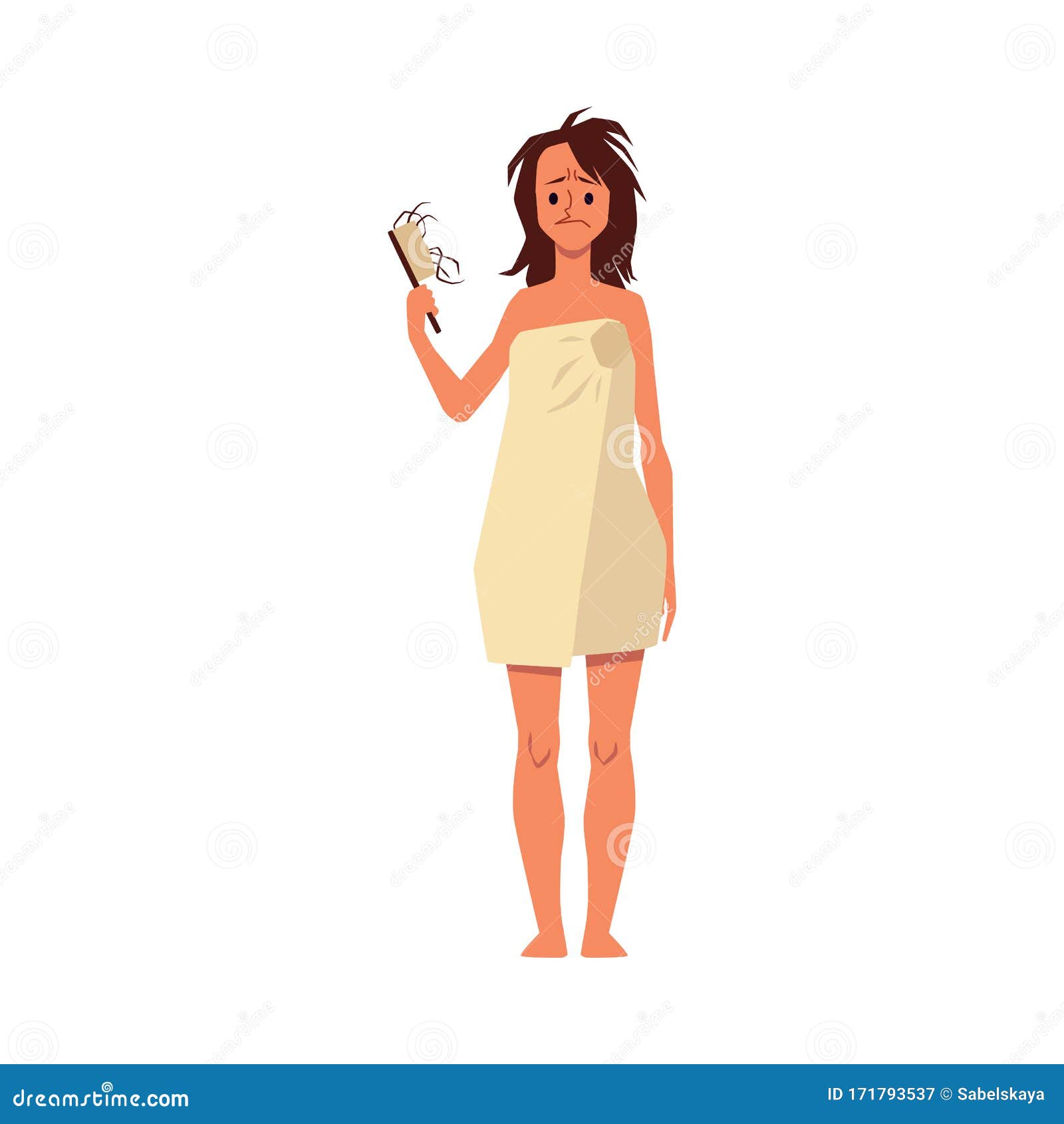 Pretty Girl Character with Hair Fall Problem, Flat Vector Illustration ...