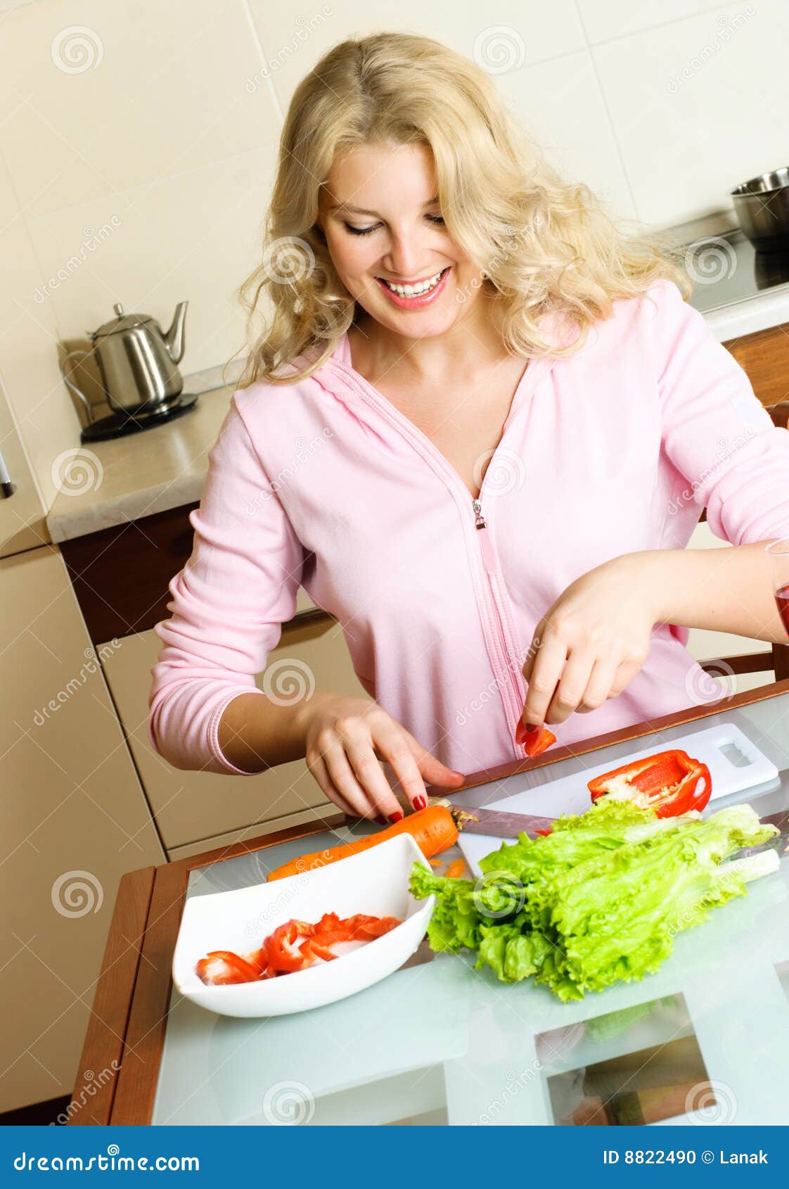 Pretty girl cooking stock photo. Image of caucasian, blond 