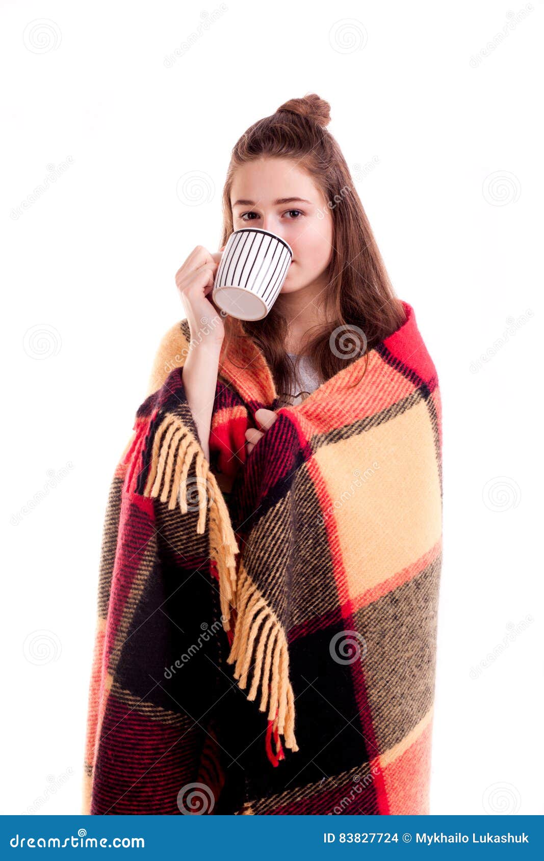 Pretty Girl Drink Coffee from Big Cup Isolated Stock Photo - Image of ...