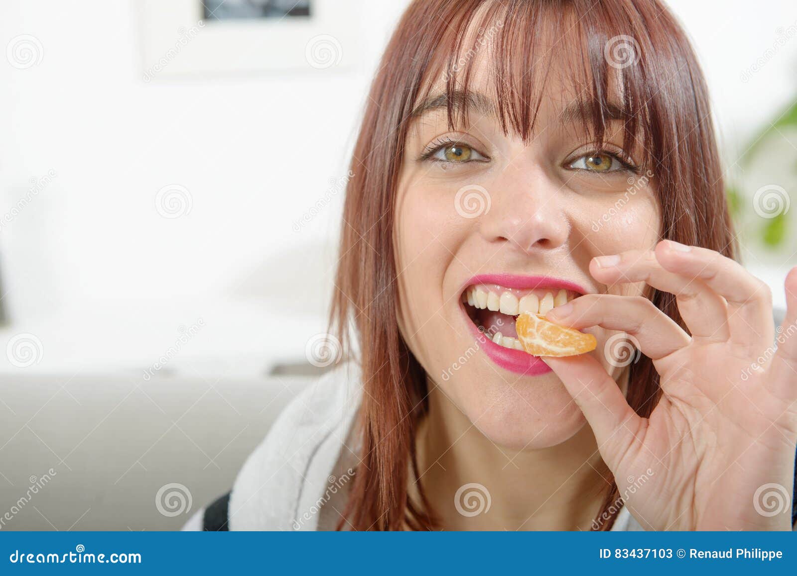 Pretty Girl Eats a Tangerine Stock Image Image of person, adult 83437103