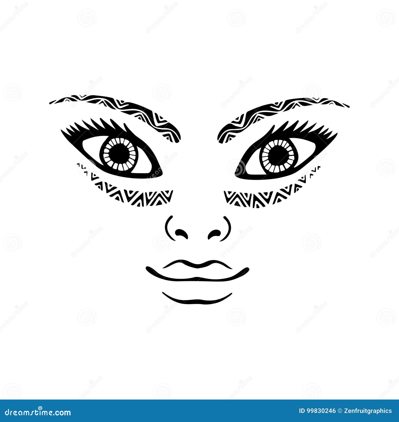 Pretty Girl Face Tattoo, Portrait Of Beautiful Woman Face. Hand Drawn  Elegant Fashion Woman Vector In Ethnic Boho Tribal Style, Is Stock Vector -  Illustration Of Person, Black: 99830246