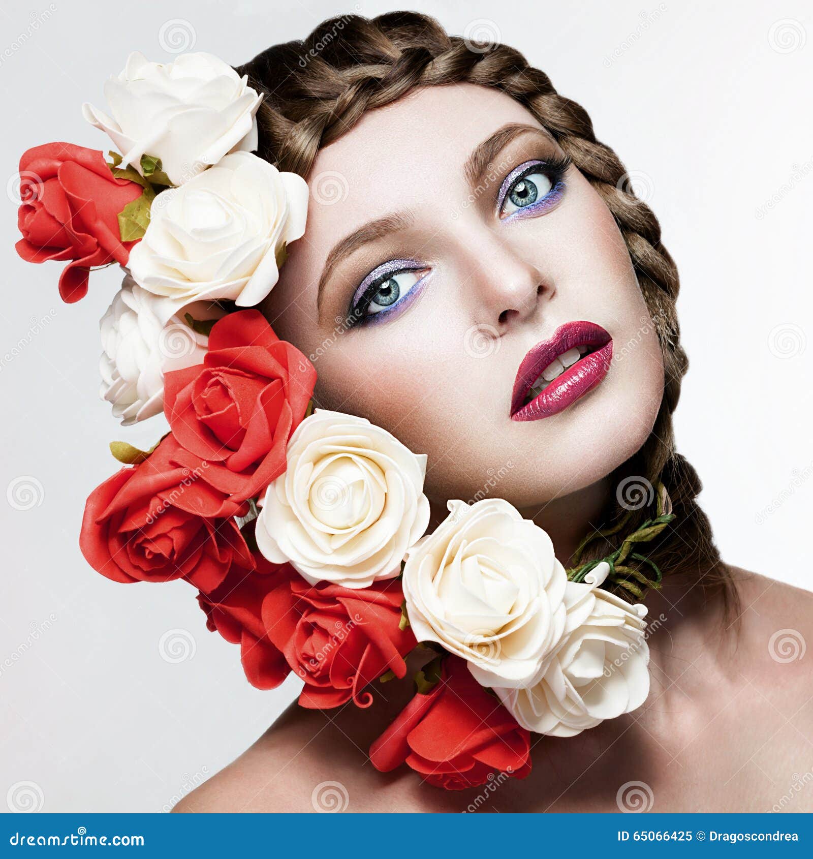 Pretty Girl with Flowers in Hair Stock Image - Image of rose, makeup ...