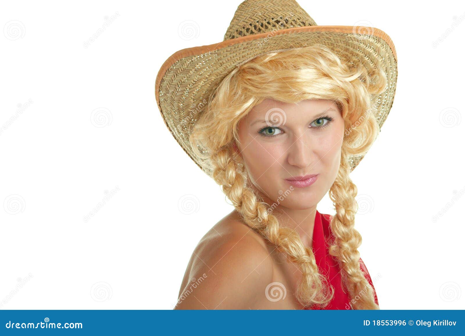 Pretty girl with a hat stock photo. Image of straw, smile 18553996