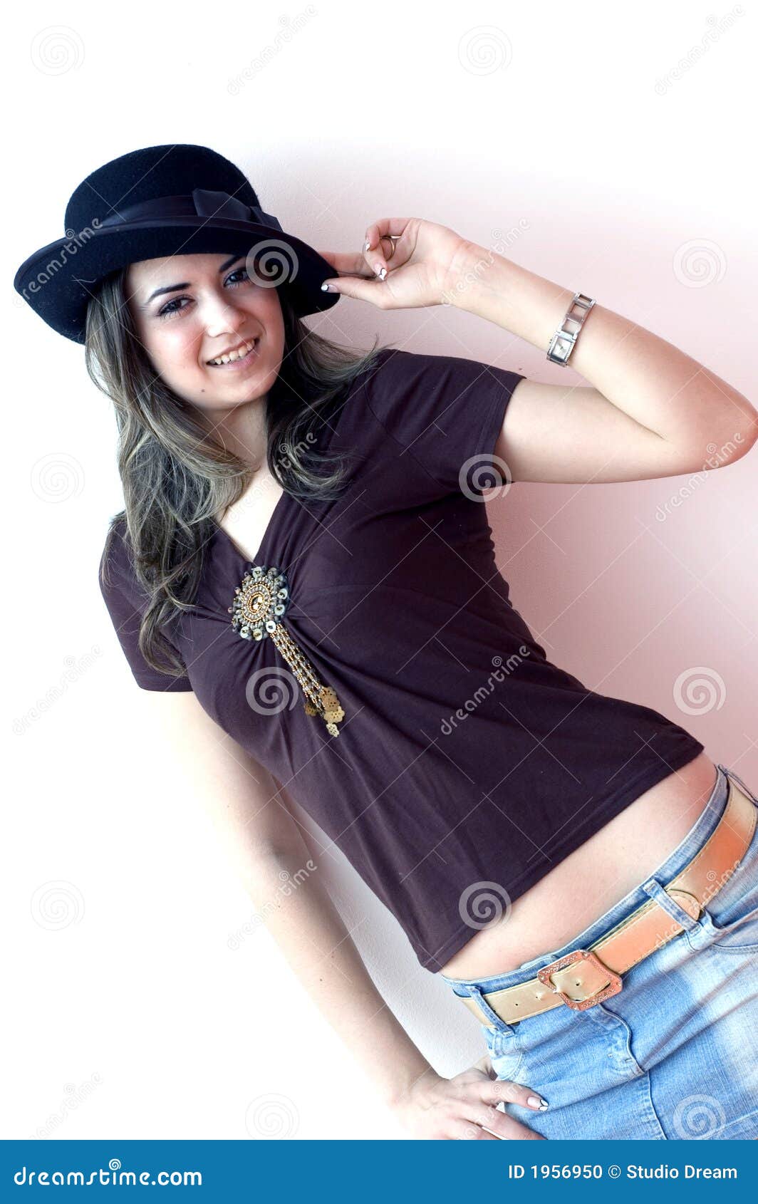 Pretty Girl with Hat stock photo. Image of girl, brown 1956950