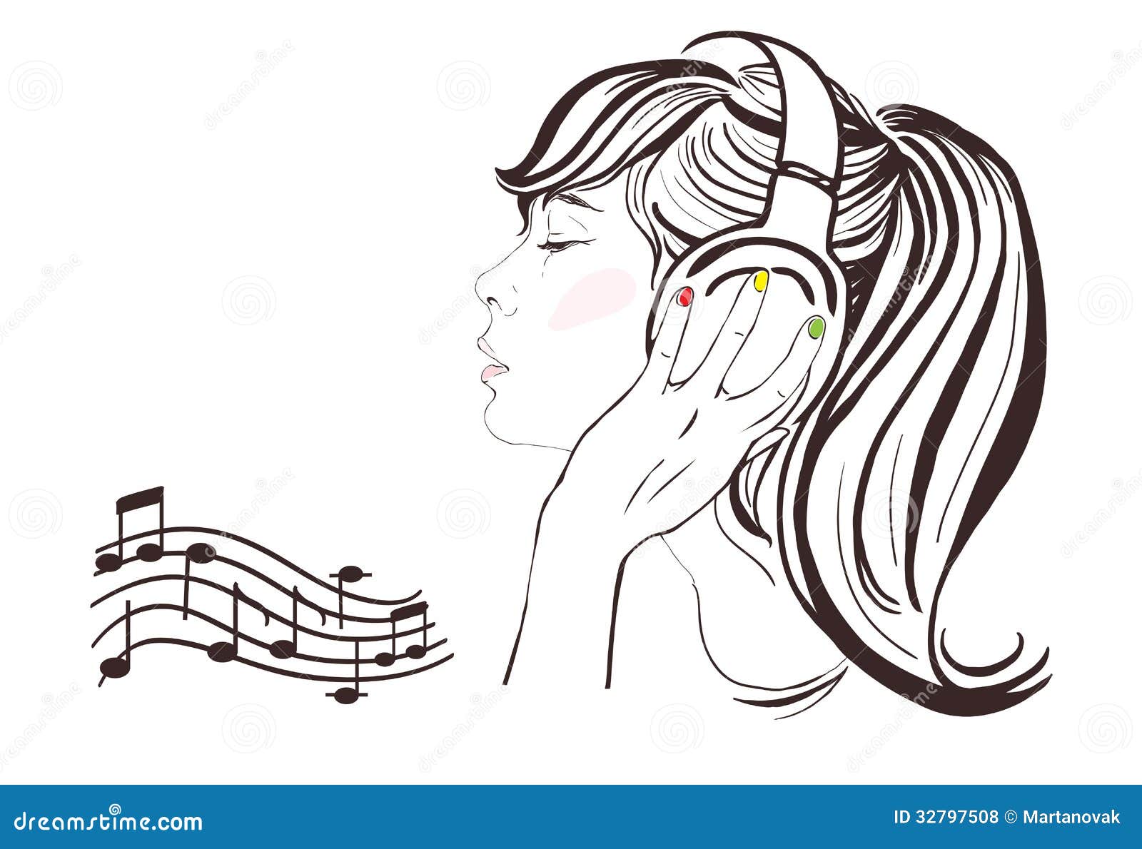 Pretty Girl In Headphones. Hand-drawn Illustration Royalty 
