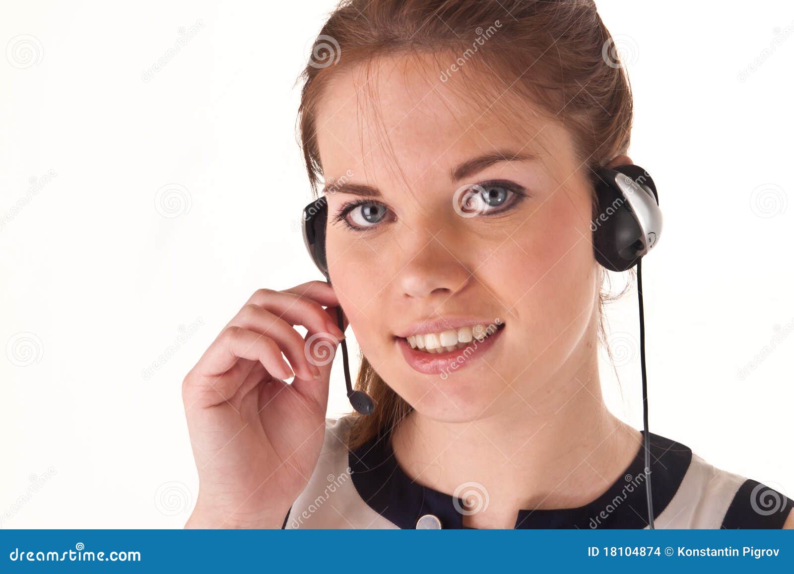 Pretty girl with headset stock photo. Image of office 18104874