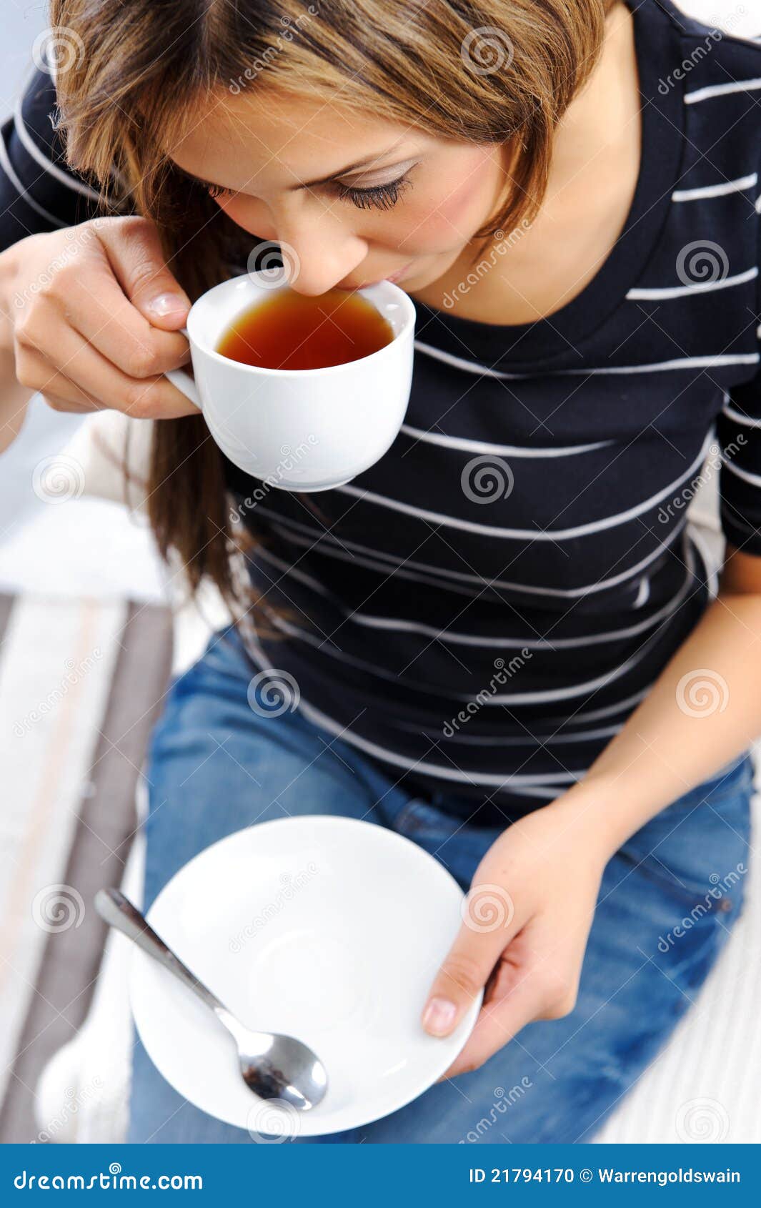 Pretty Girl Holding a Cup of Tea Stock Photo Image of indoors, happy