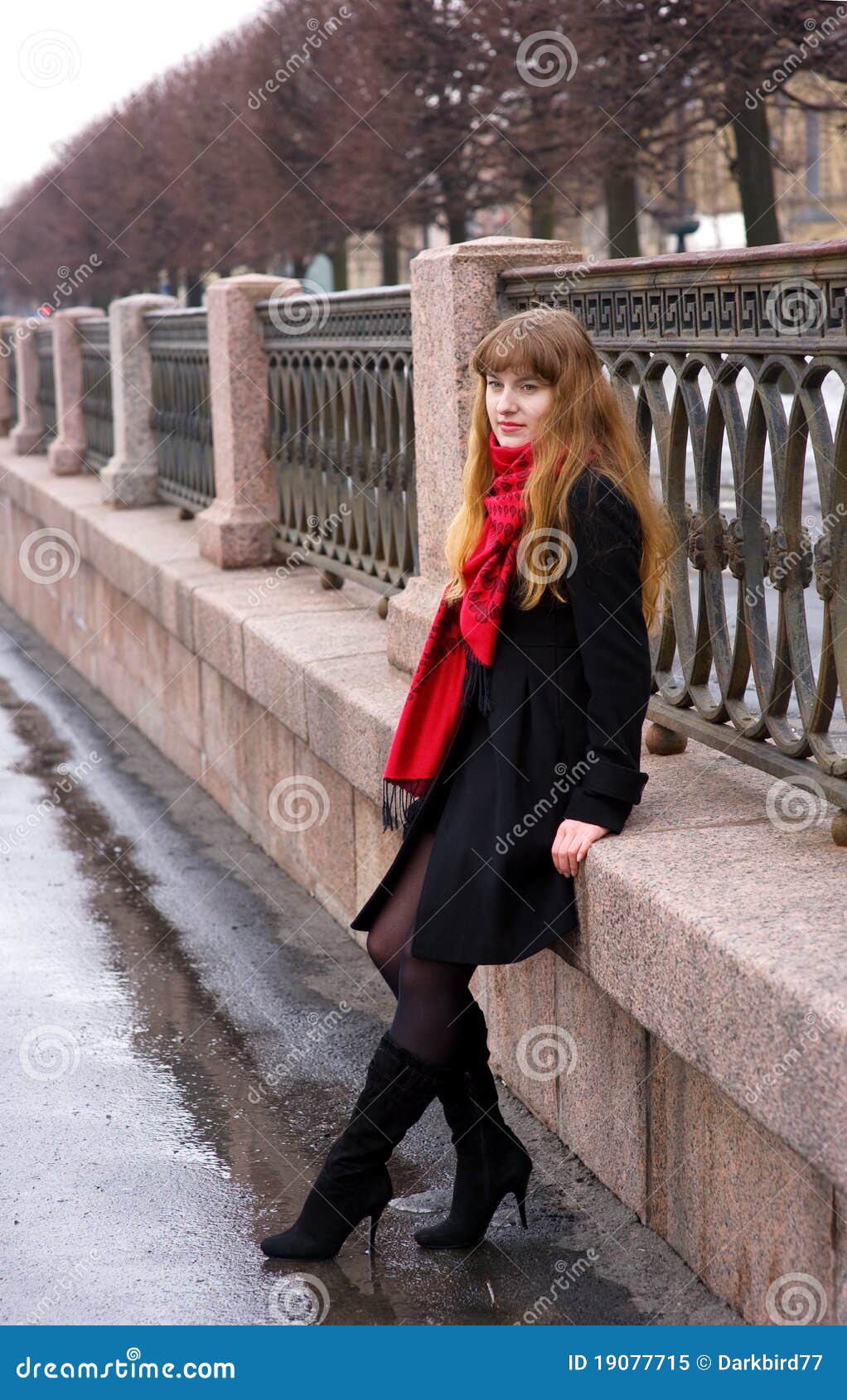 Pretty Girl with Long Hair in the Red Scarf Stock Image - Image of ...