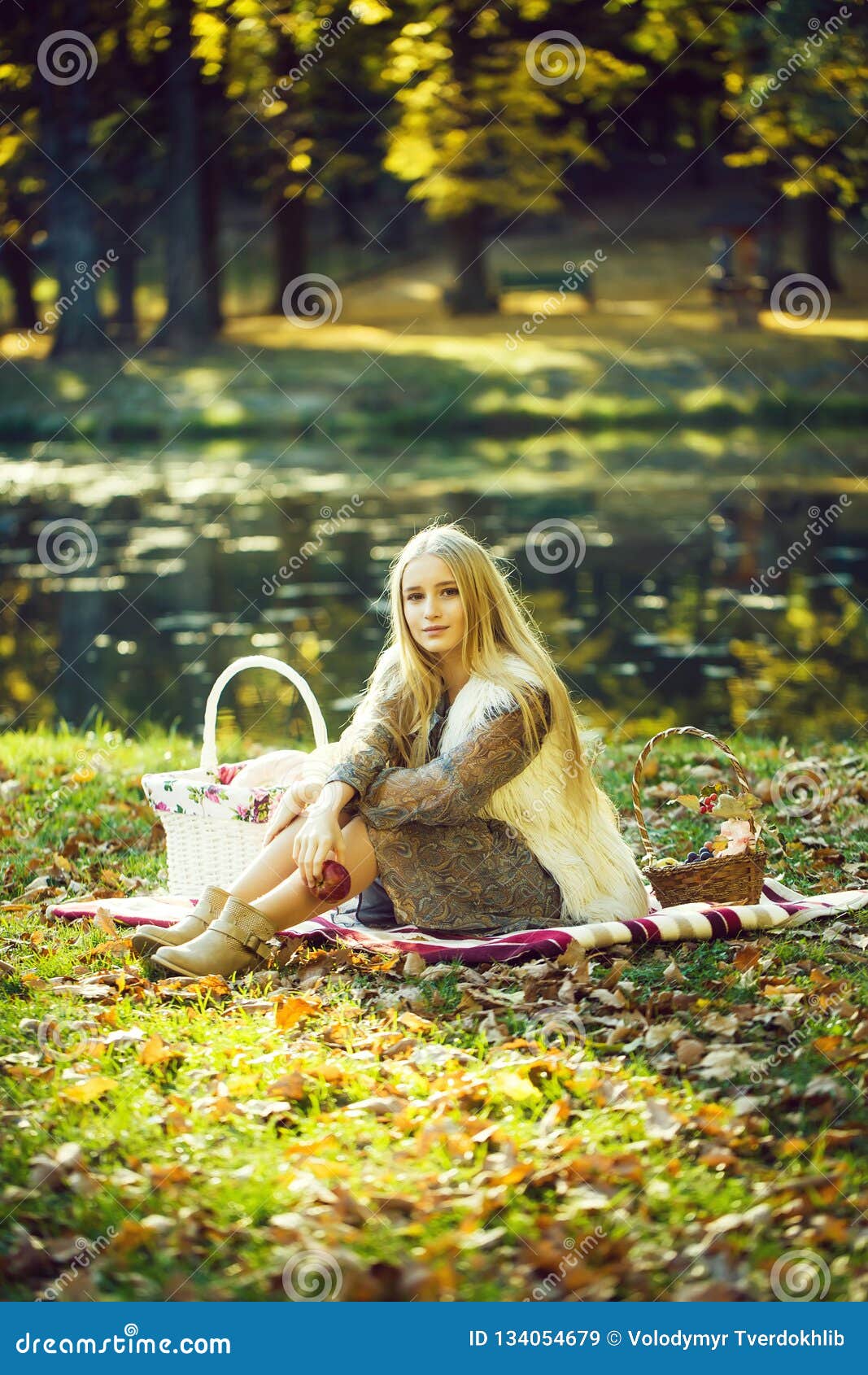 Pretty girl on picnic stock image. Image of grass, cheerful - 134054679