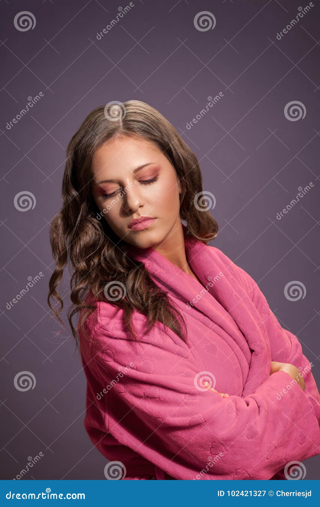 Pretty Girl in Pink Bathrobe Stock Image Image of care, clothing