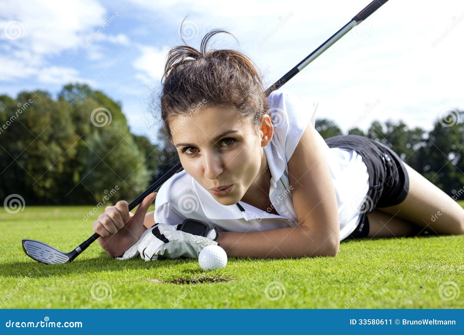 Pretty Girl Playing Golf on Grass Stock Image Image of beautiful