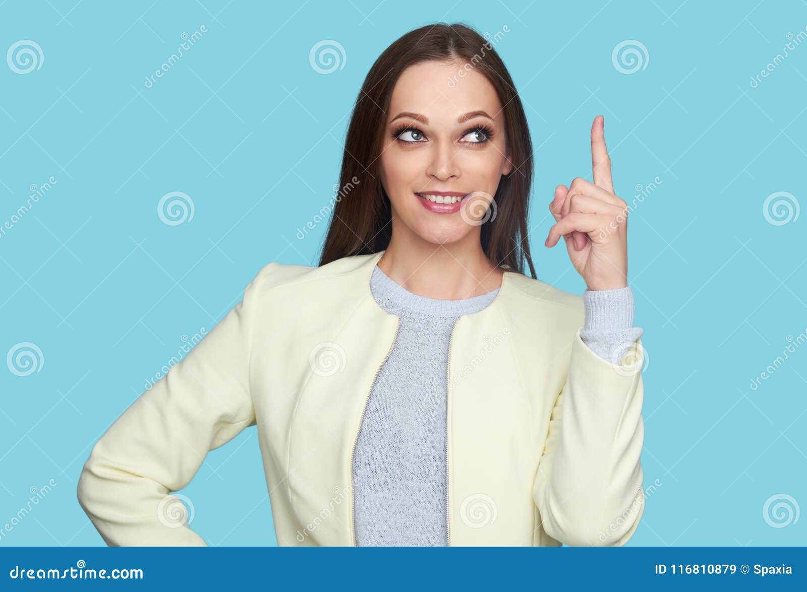 Pretty Girl Pointing Her Finger Up Stock Image - Image of businesswoman ...