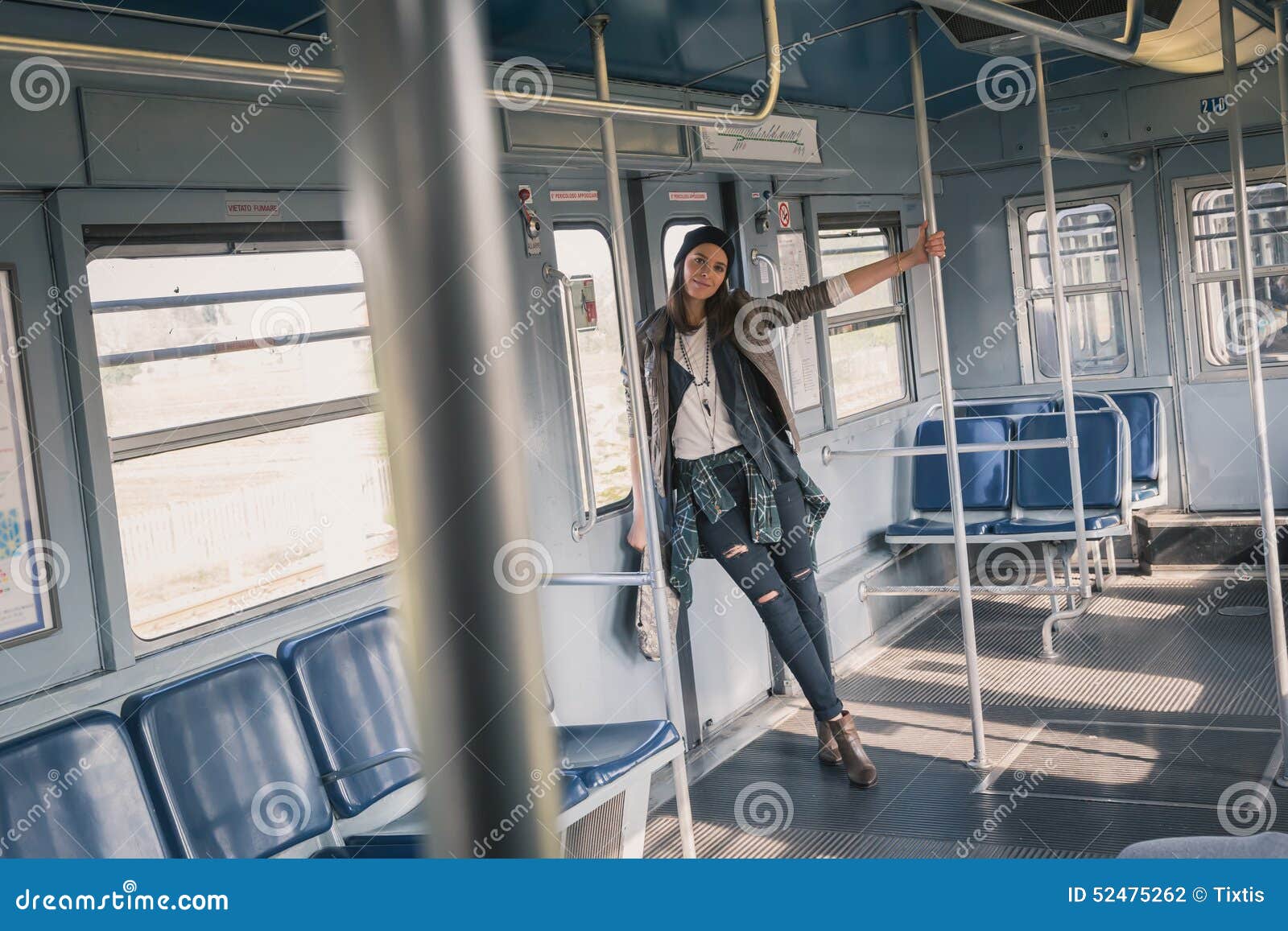 Pretty Girl Posing in a Metro Car Stock Photo Image of fancy, model