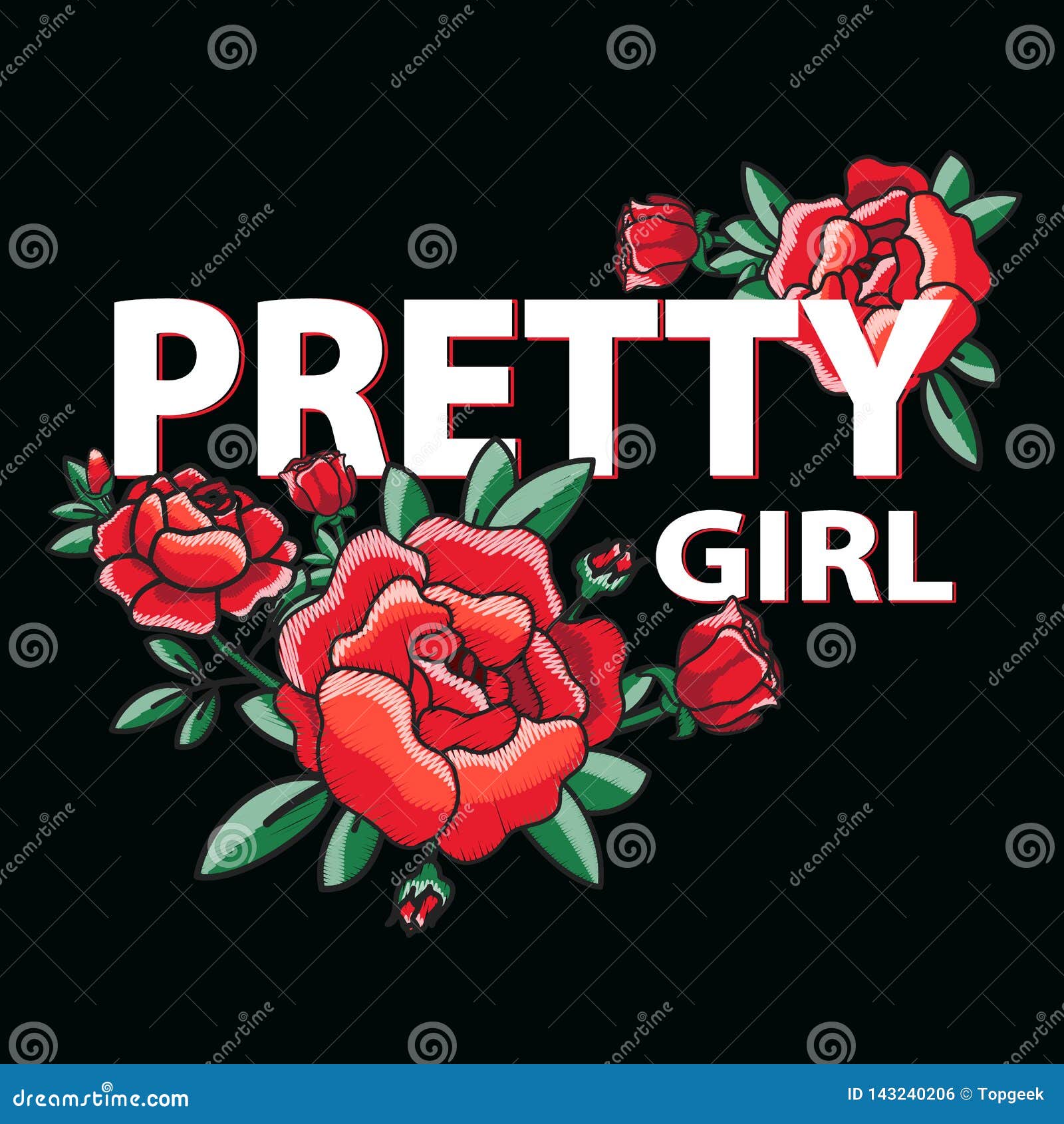 Pretty Girl Poster with Roses Vector Illustration Stock Vector ...