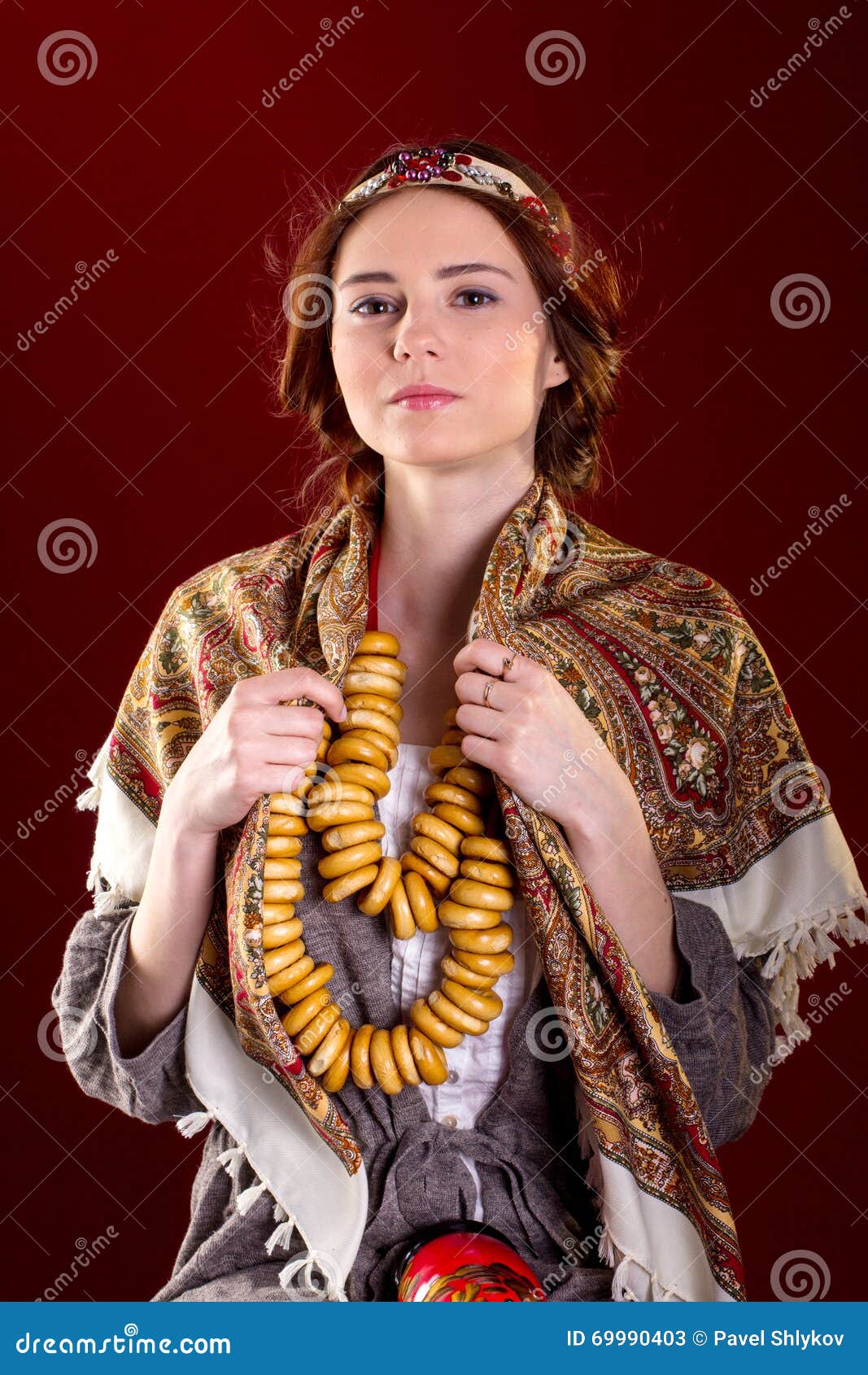 Pretty Girl in Russian National Dress Stock Image - Image of eyes ...