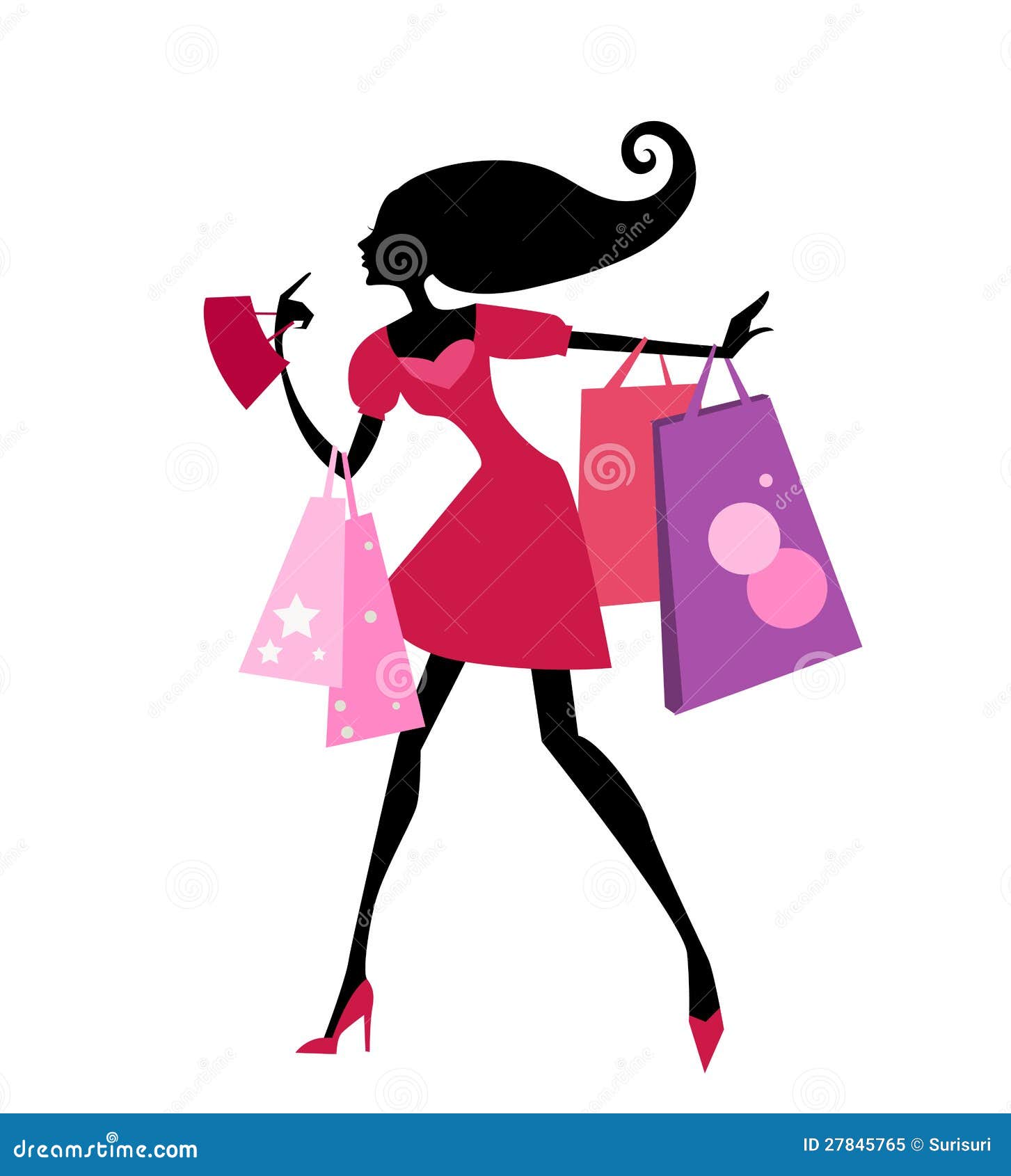 Pretty Girl with Shopping Bag Stock Vector - Illustration of cute ...