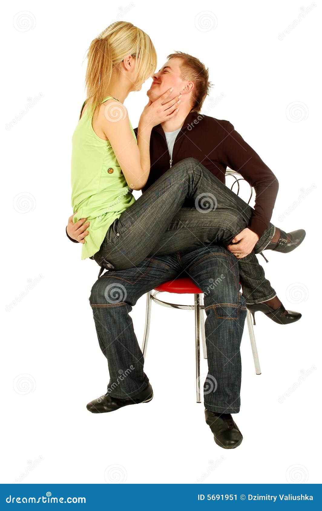 Pretty Girl Sits On Guy S Knees Stock Image Image Of Kiss Girls 5691951