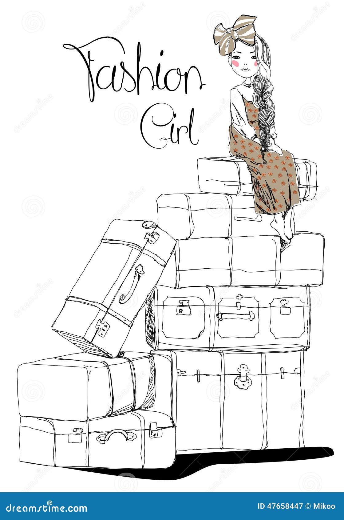 Pretty girl and suitcase stock vector. Illustration of luggage 47658447