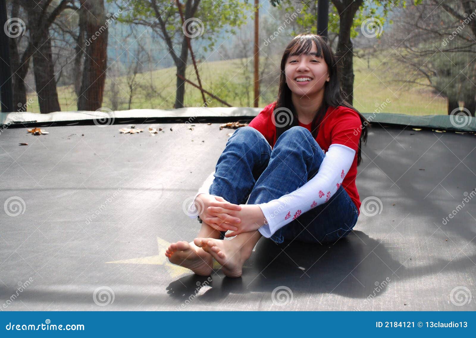 Pretty Girl On Trampoline Stock Image - Image: 2184121