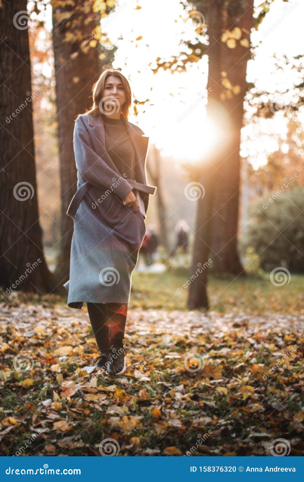 Pretty Girl Walking in Autumn Park. Beautiful Autumn Sunny Weather ...