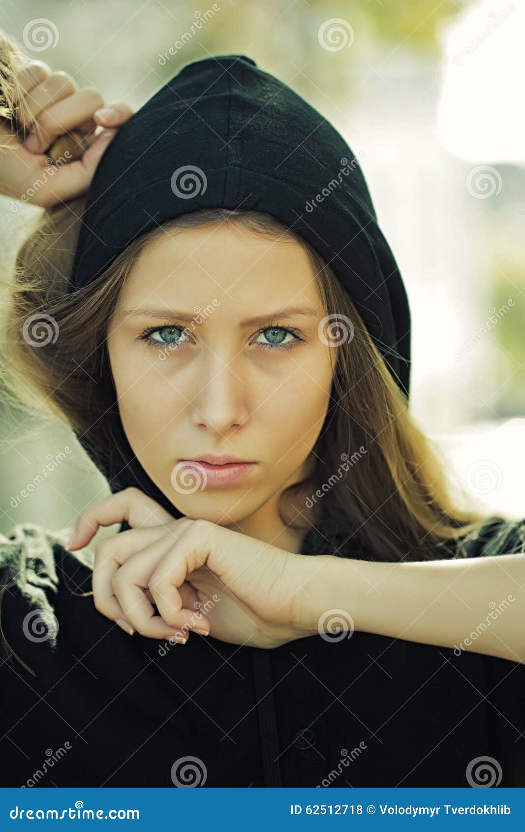 Pretty girl wearing hood stock photo. Image of blue, head - 62512718