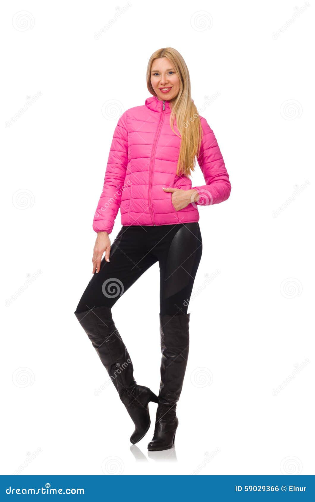 Pretty Girl in Winter Pink Jacket Isolated on Stock Photo Image of