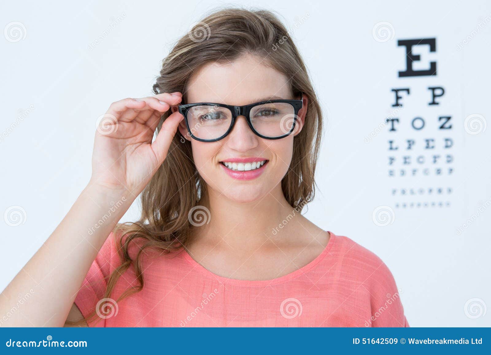 Pretty Hipster with Glasses and Eye Test Stock Image Image of white