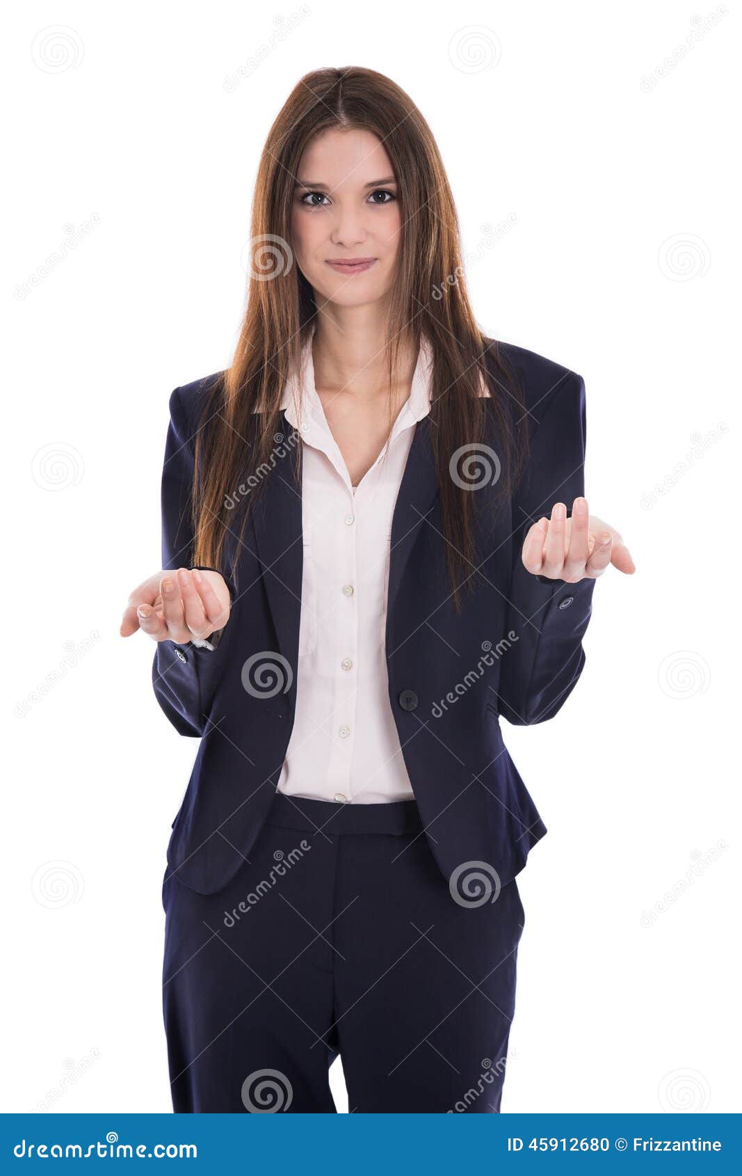 pretty  young business woman explain something with her