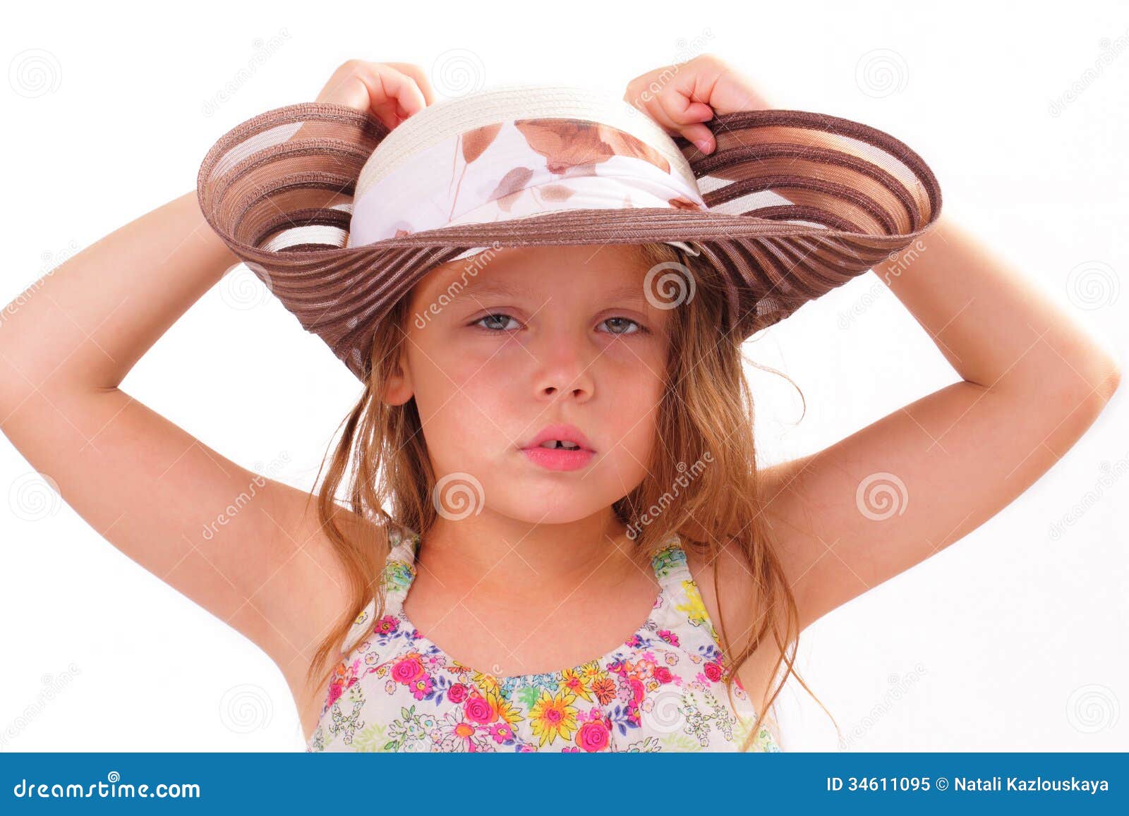 Pretty Little Girl in a Big Hat Stock Image Image of beautiful