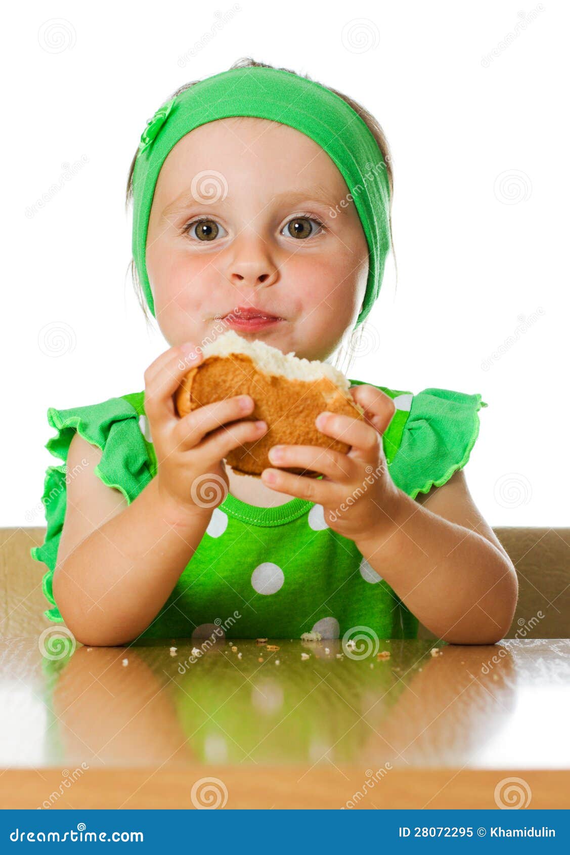 Pretty Little Girl Eats Bread Stock Image - Image of grain, loaf: 28072295